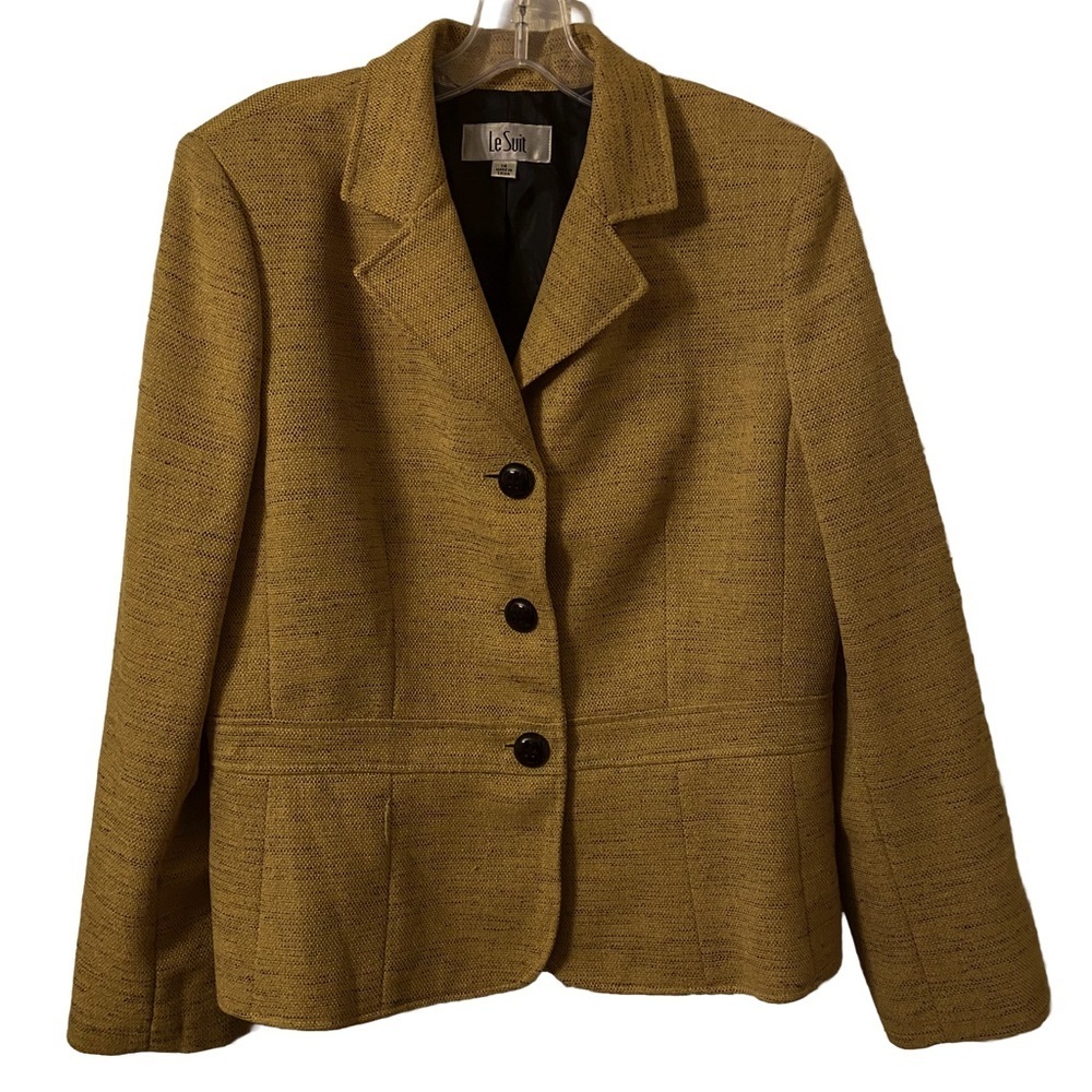 Le Suit Gold Mustard Notched Collar Button Closure Long Sleeves Blazer - Picture 1 of 6